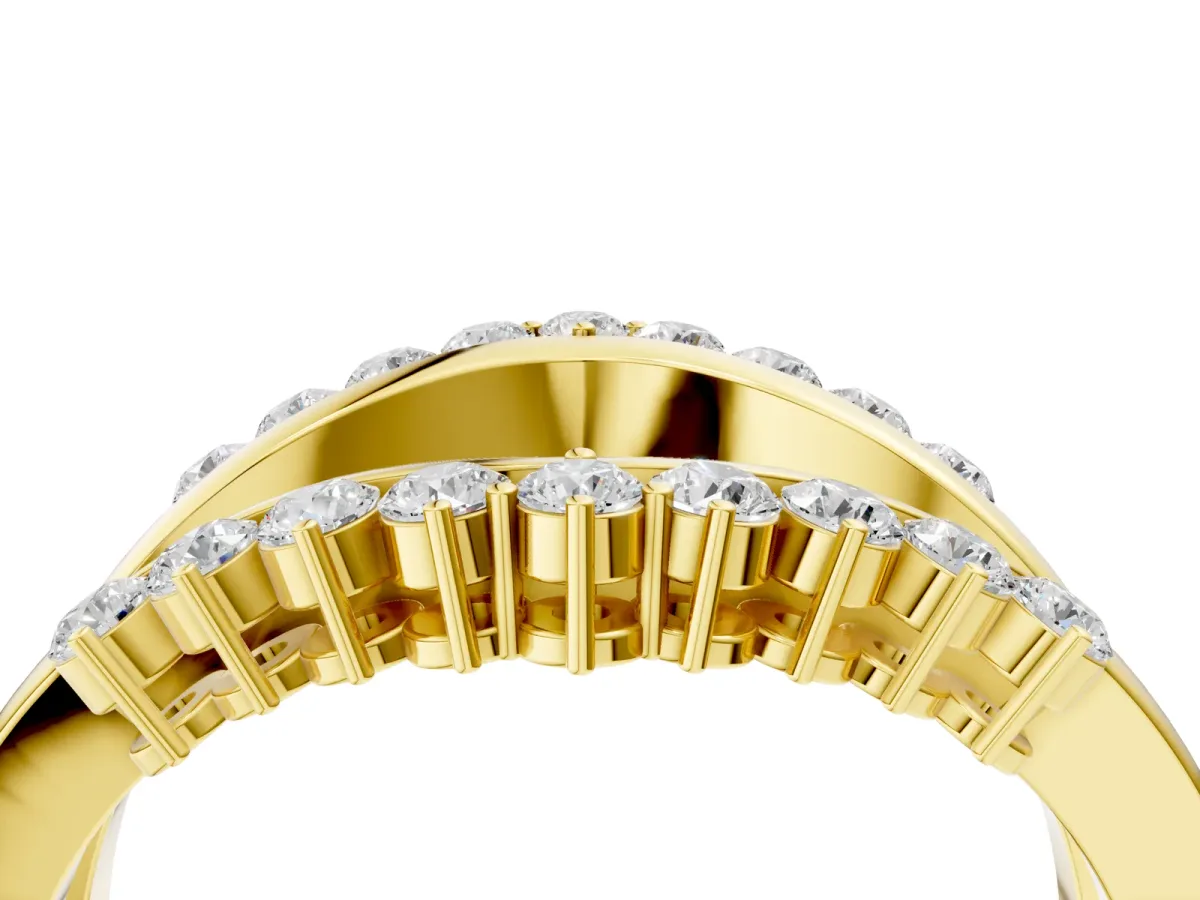 Round Diamond Chevron Contour Band with Prong Setting Yellow gold