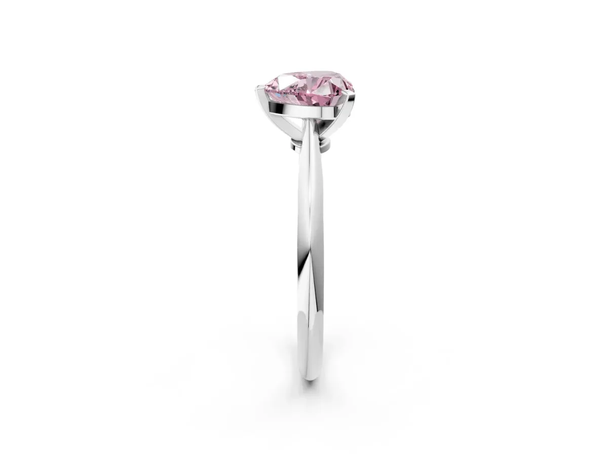 Fancy Pink Heart Cut Diamond Solitaire Engagement Ring with Classic Band and Four-Prong Setting Silver
