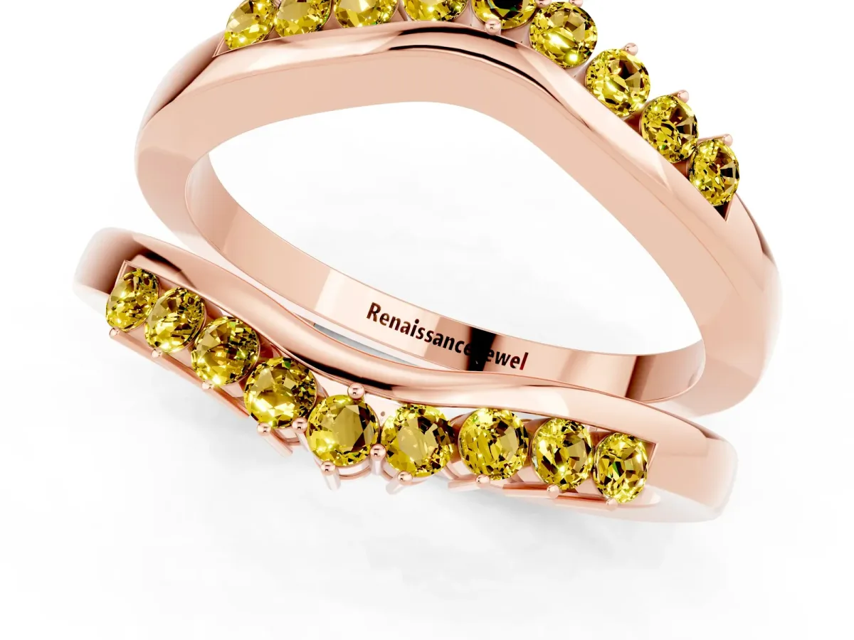 Round Yellow Sapphire Chevron Contour Band with Prong Setting Rose gold