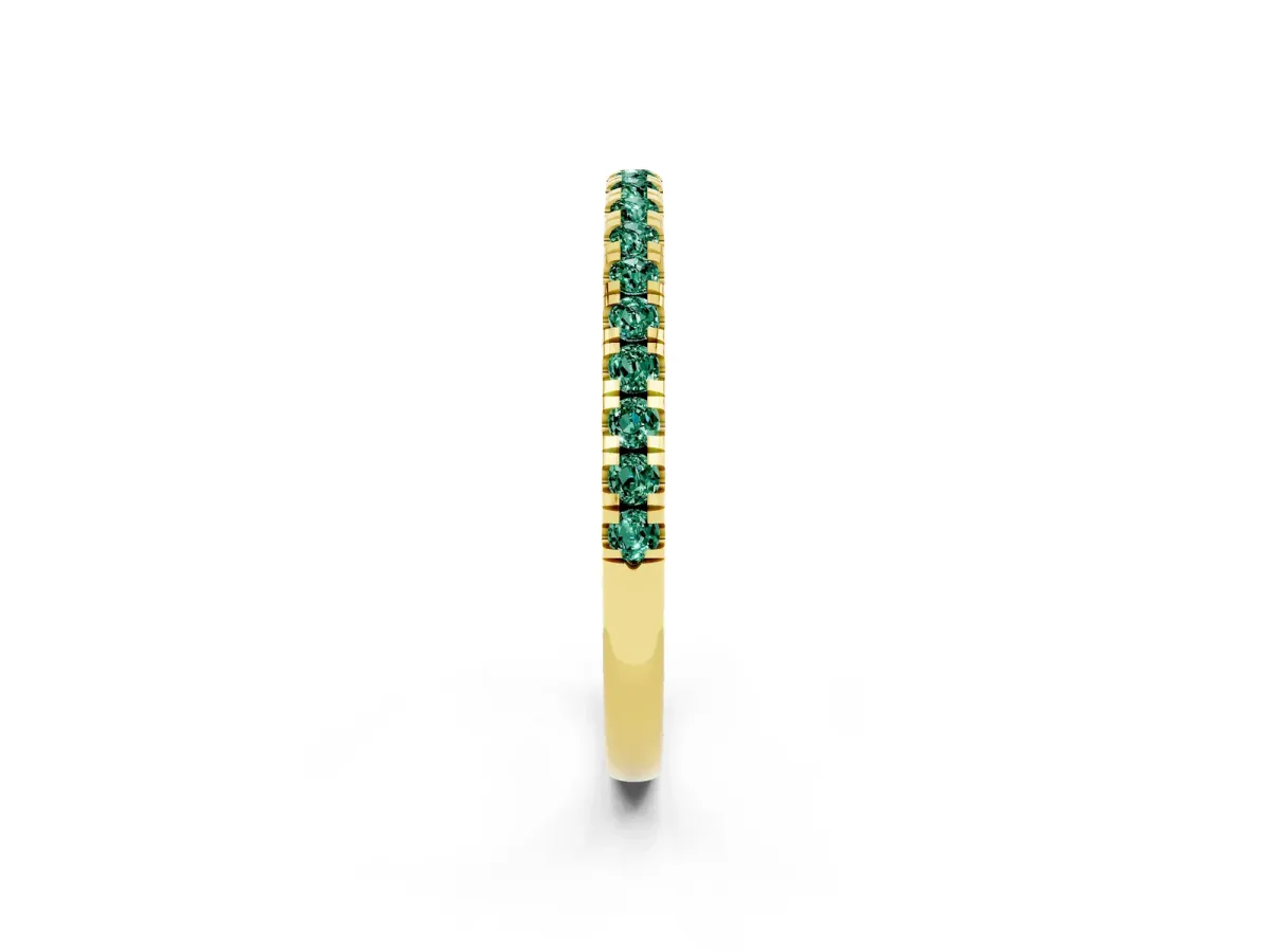 Pavé Round Green Sapphire Half Eternity Band with Shared Prong Setting Yellow gold
