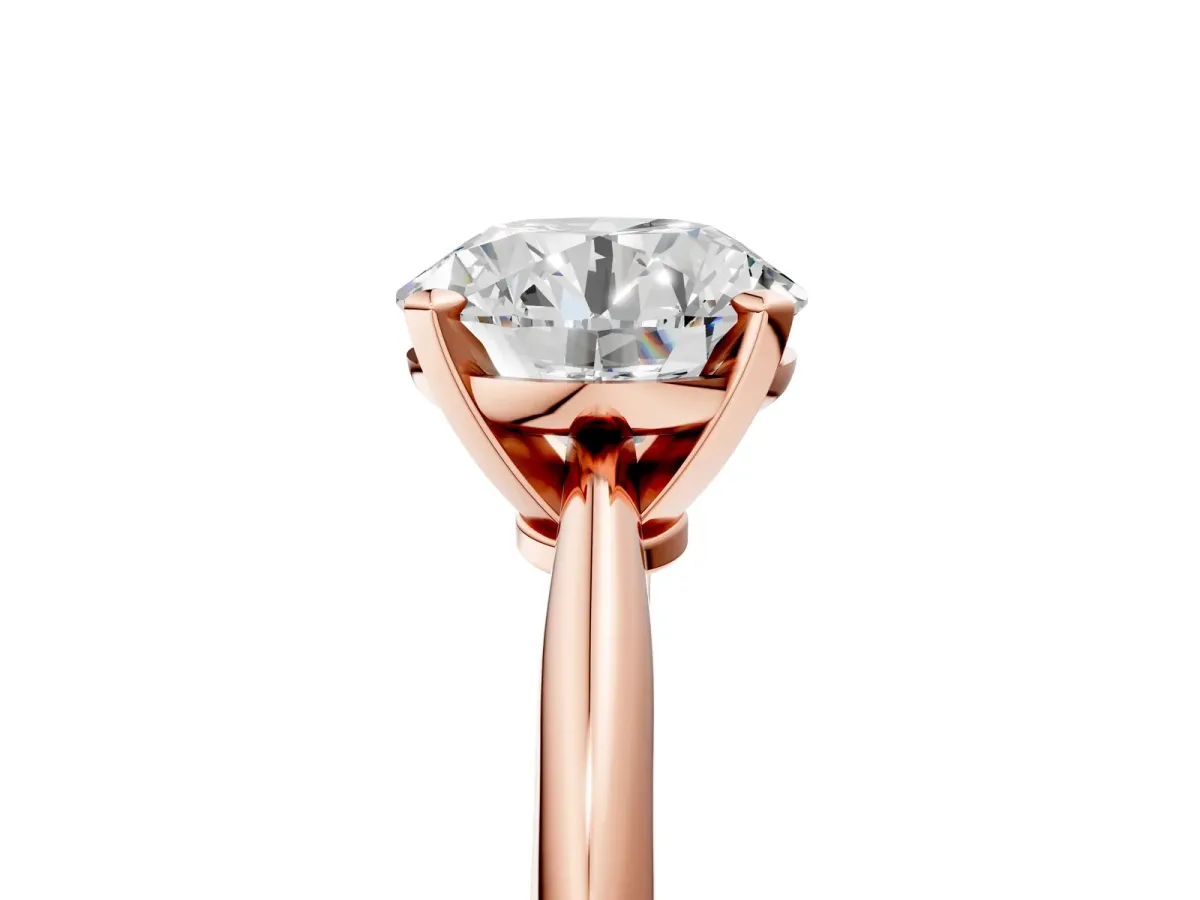 Round Cut Diamond Solitaire Engagement Ring with Classic Band and Four-Prong Setting Rose gold