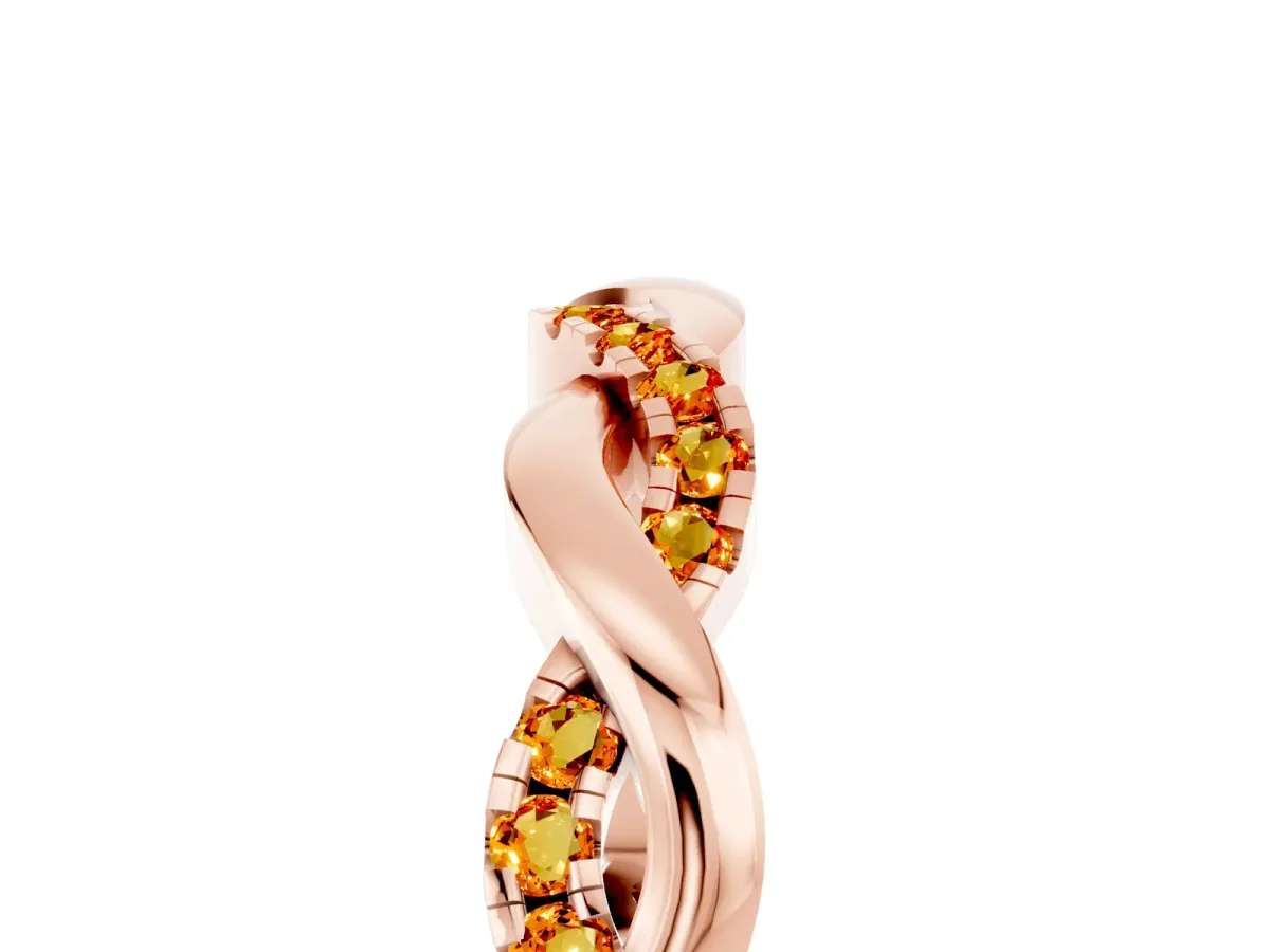 Round Citrine Twist Eternity Band with Pavé Setting Rose gold