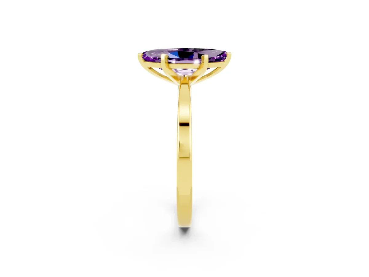 Marquise Cut Amethyst Solitaire Engagement Ring with Classic Band and Four-Prong Setting Yellow gold