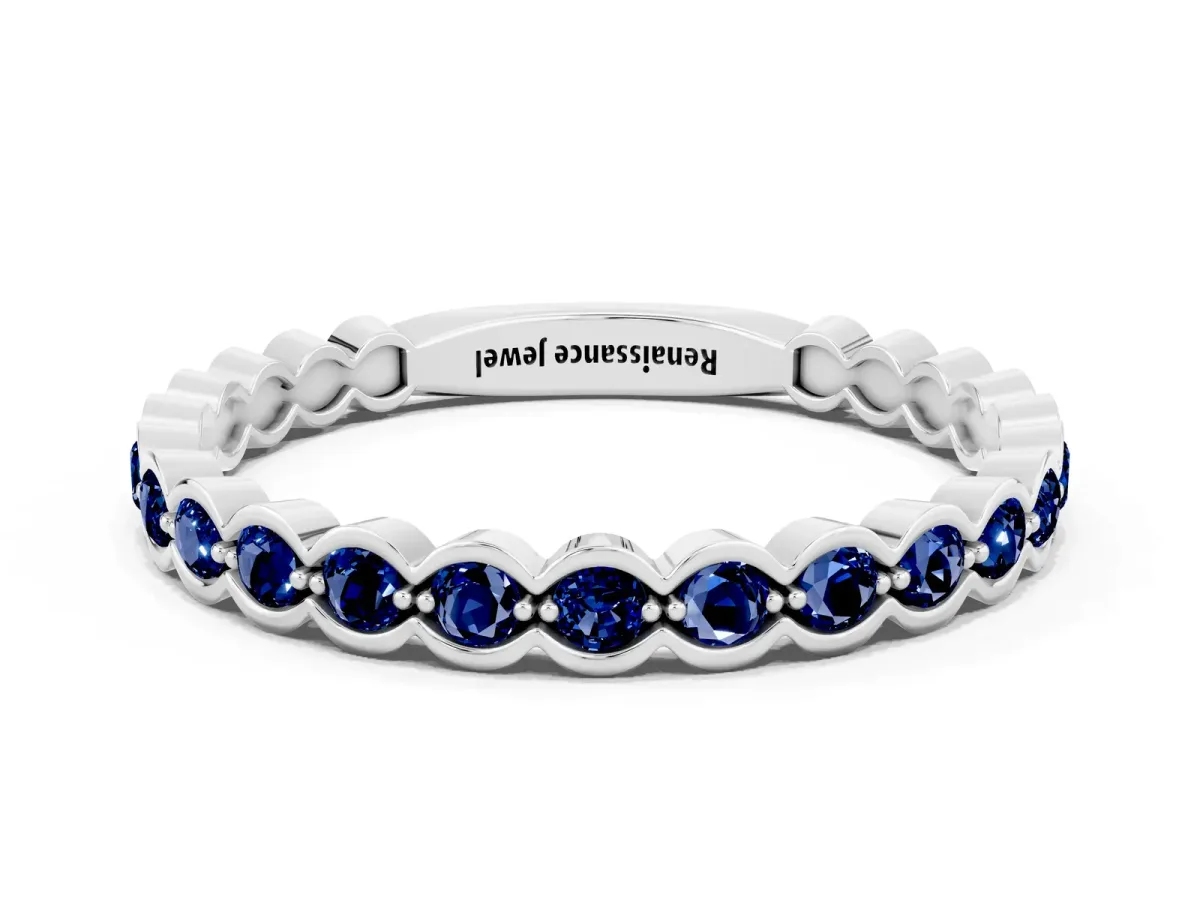 Round Blue Sapphire Bezel Set Eternity Band Silver