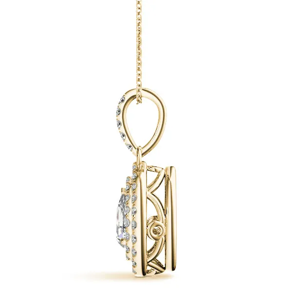 Double Halo Pear Diamond Pendant with Pavé Setting Yellow gold