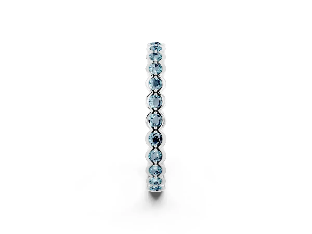 Round Aquamarine Bezel Set Eternity Band Silver