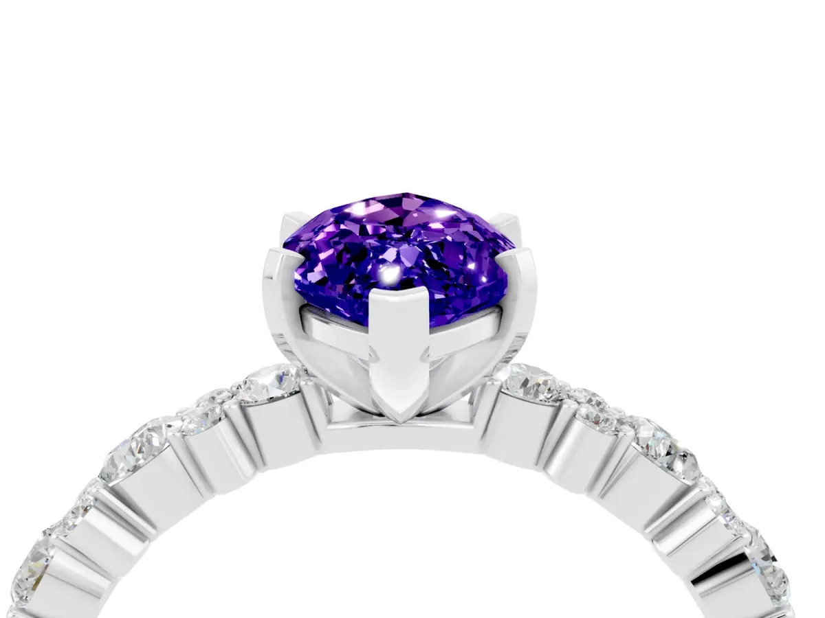 Marquise Cut Tanzanite Side Stone Solitaire Ring with Round and Four-Prong Setting White gold
