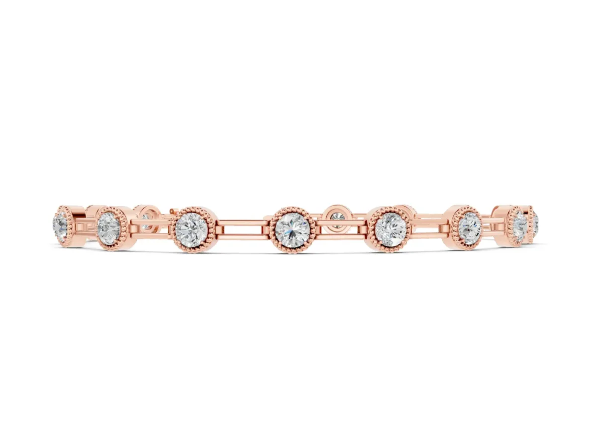 Round Bezel-Set Diamond Tennis Bracelet with Open Link Band Rose gold
