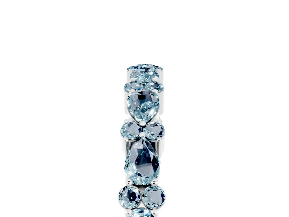 Pear and Round Aquamarine Wedding Band Platinum