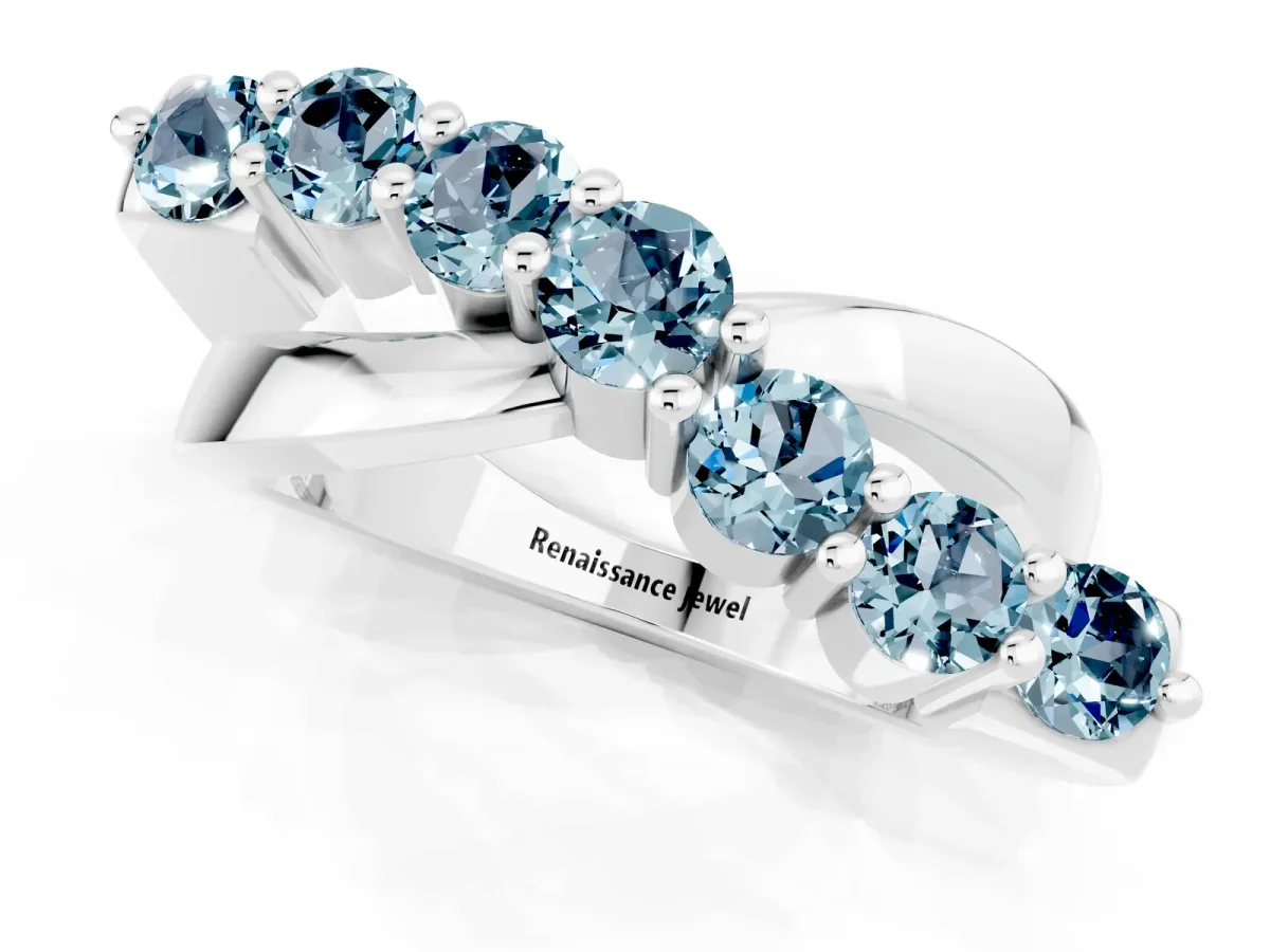 Round Aquamarine Prong-Set Crossover Band Platinum