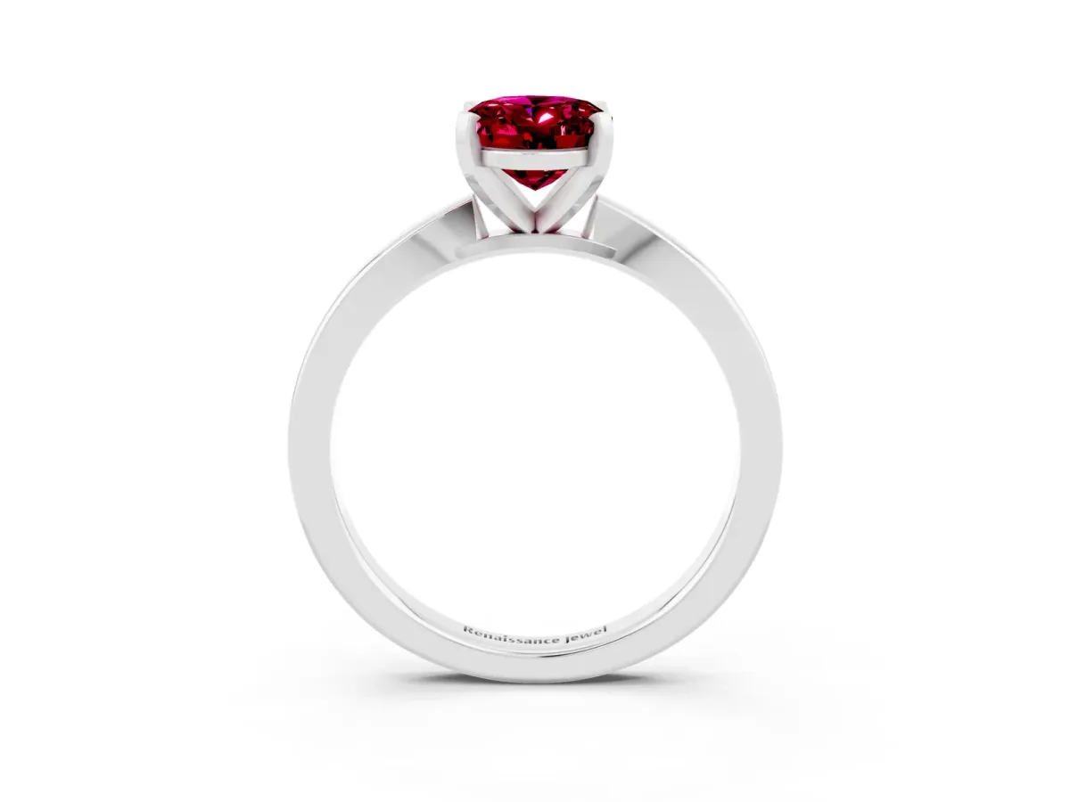 Oval Cut Garnet Solitaire Engagement Ring with Classic Band and Four-Prong Setting White gold