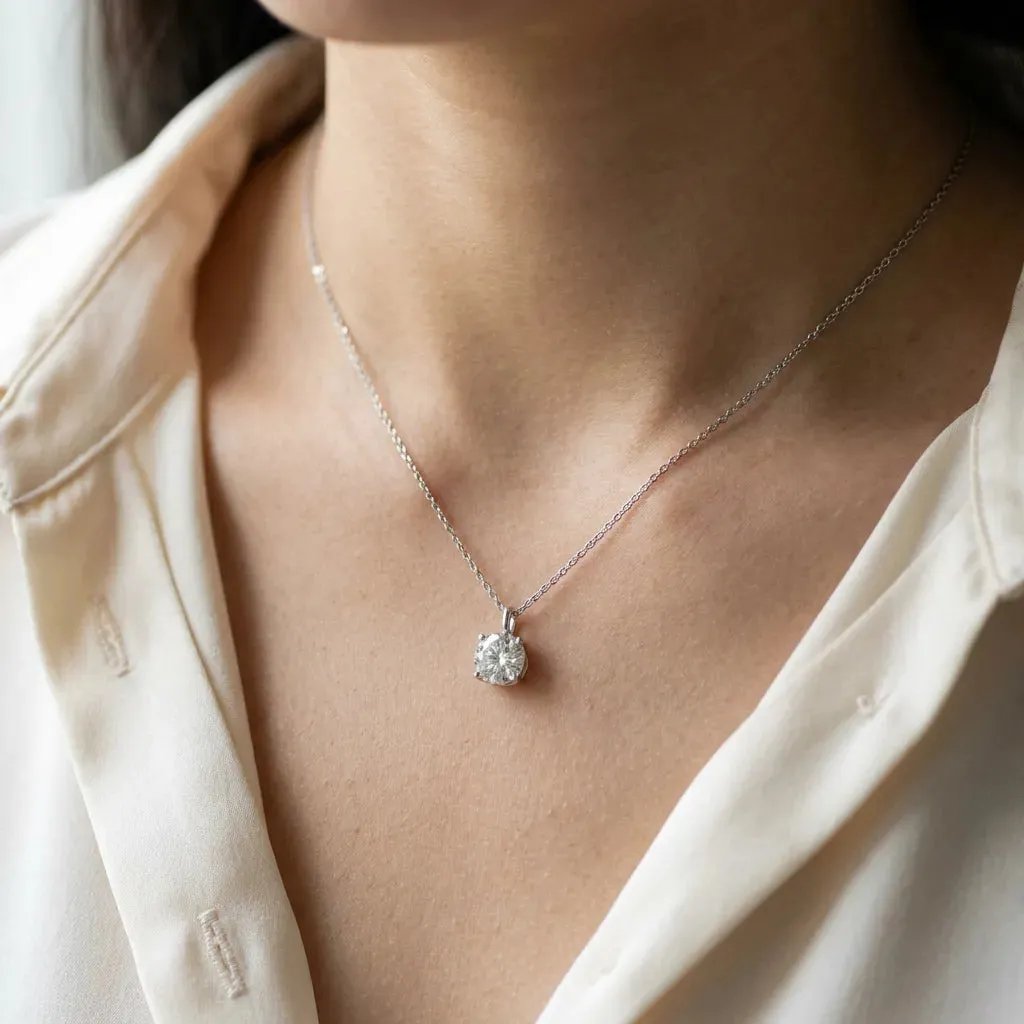 Round Solitaire Pendant with Four-Prong Setting White gold