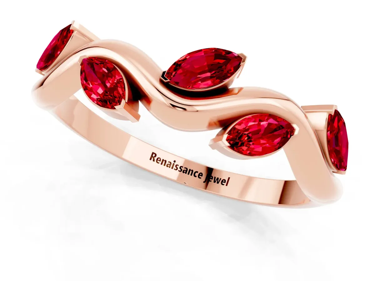 Marquise Ruby Twisted Band with Prong Setting Rose gold