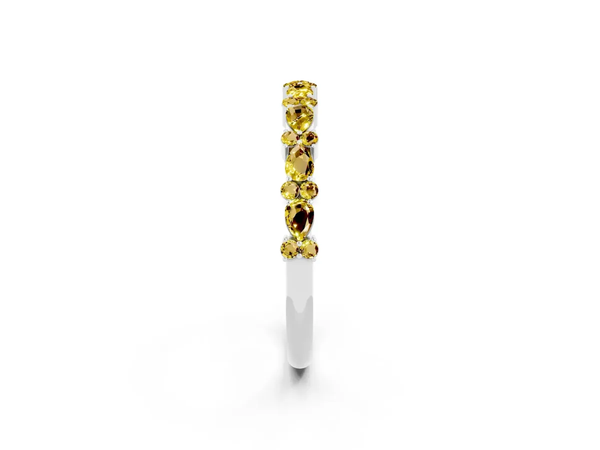 Pear and Round Yellow Sapphire Wedding Band White gold