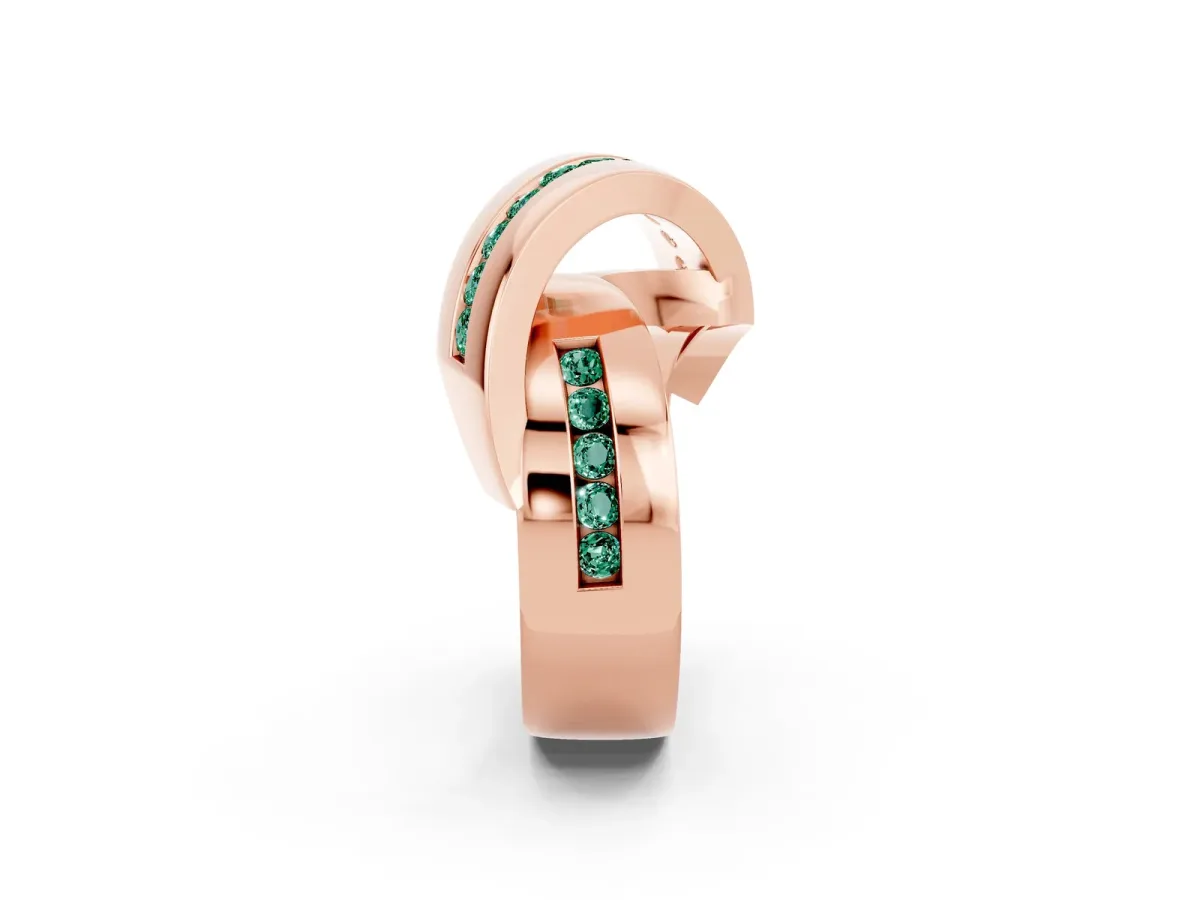 Pavé Round Green Sapphire Crossover Band with Channel Setting Rose gold
