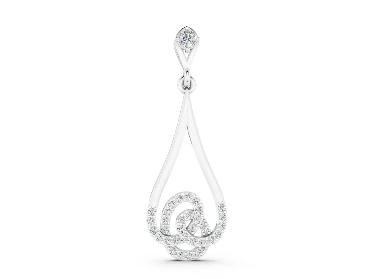Teardrop Diamond Pavé Pendant with Round Brilliant Cut White gold