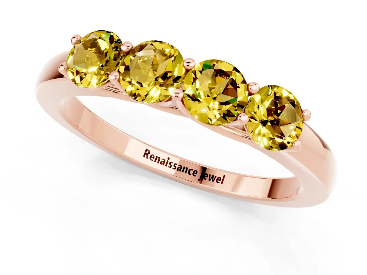 Four-Stone Round Yellow Sapphire Prong-Set Band Rose gold