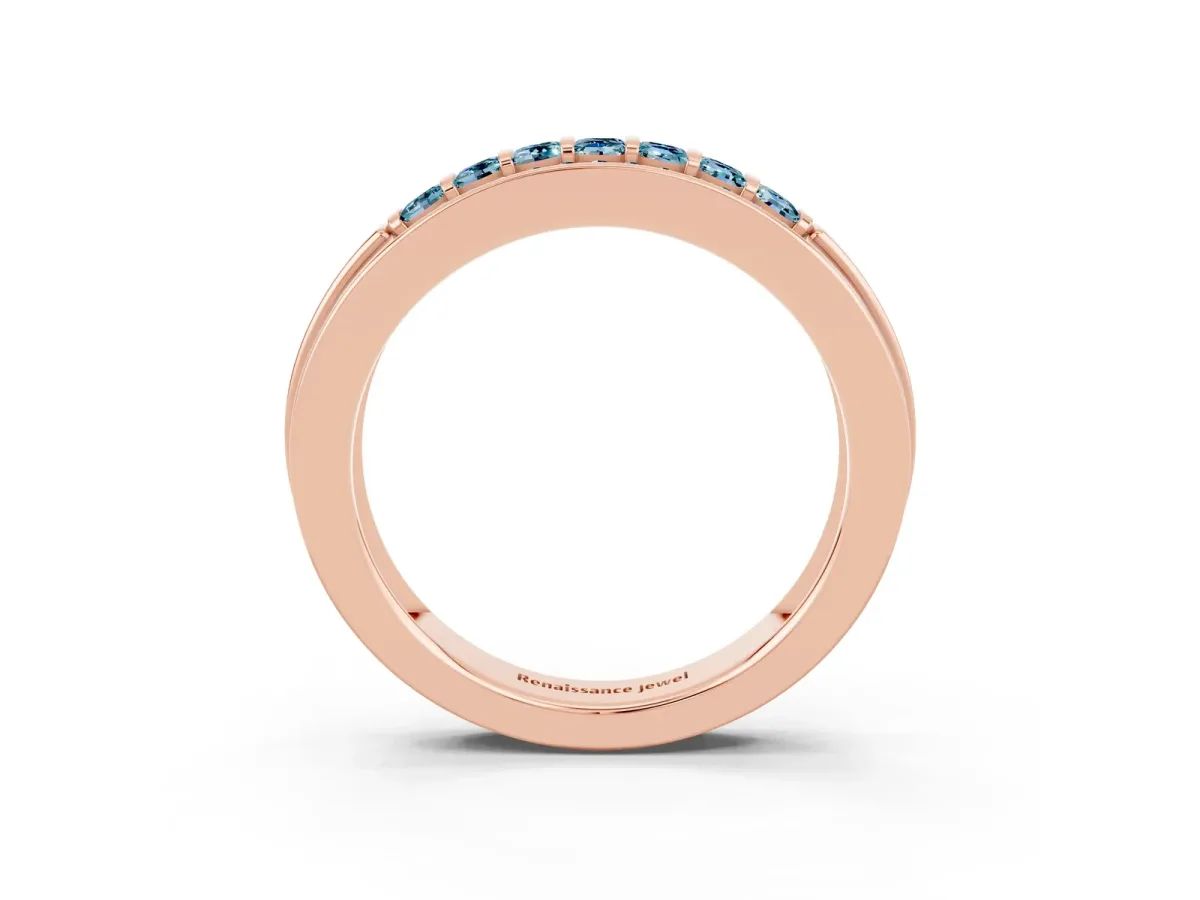 Bar-Set Princess Cut Aquamarine Pavé Band Rose gold