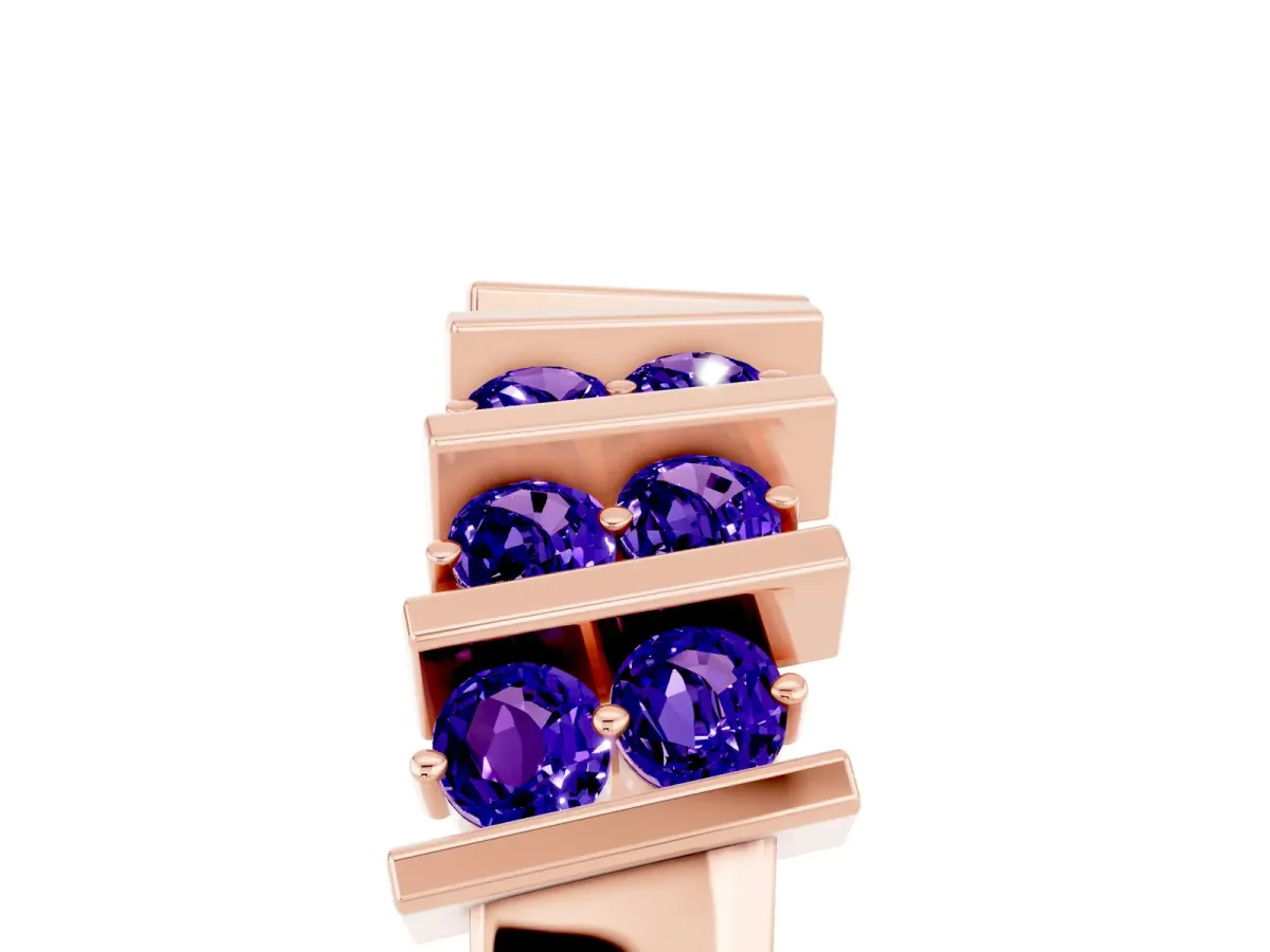 Channel Set Round Tanzanite Anniversary Band with Vertical Prongs Rose gold