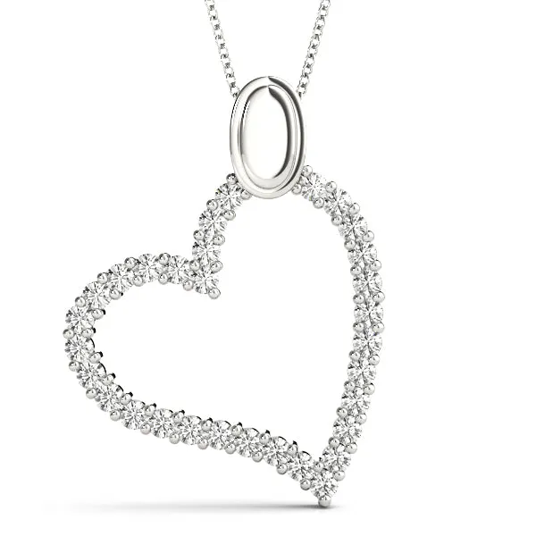 Pavé Round Diamond Heart Pendant with Shared Prong Setting White gold