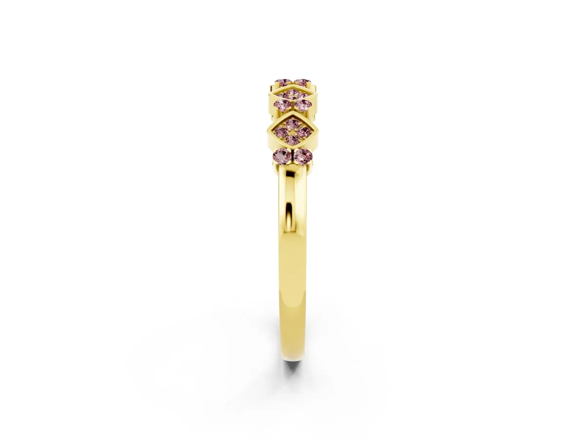Pavé Cushion Morganite Cluster Eternity Band with Prong Setting Yellow gold