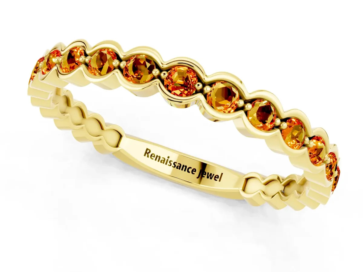 Round Citrine Bezel Set Eternity Band Yellow gold