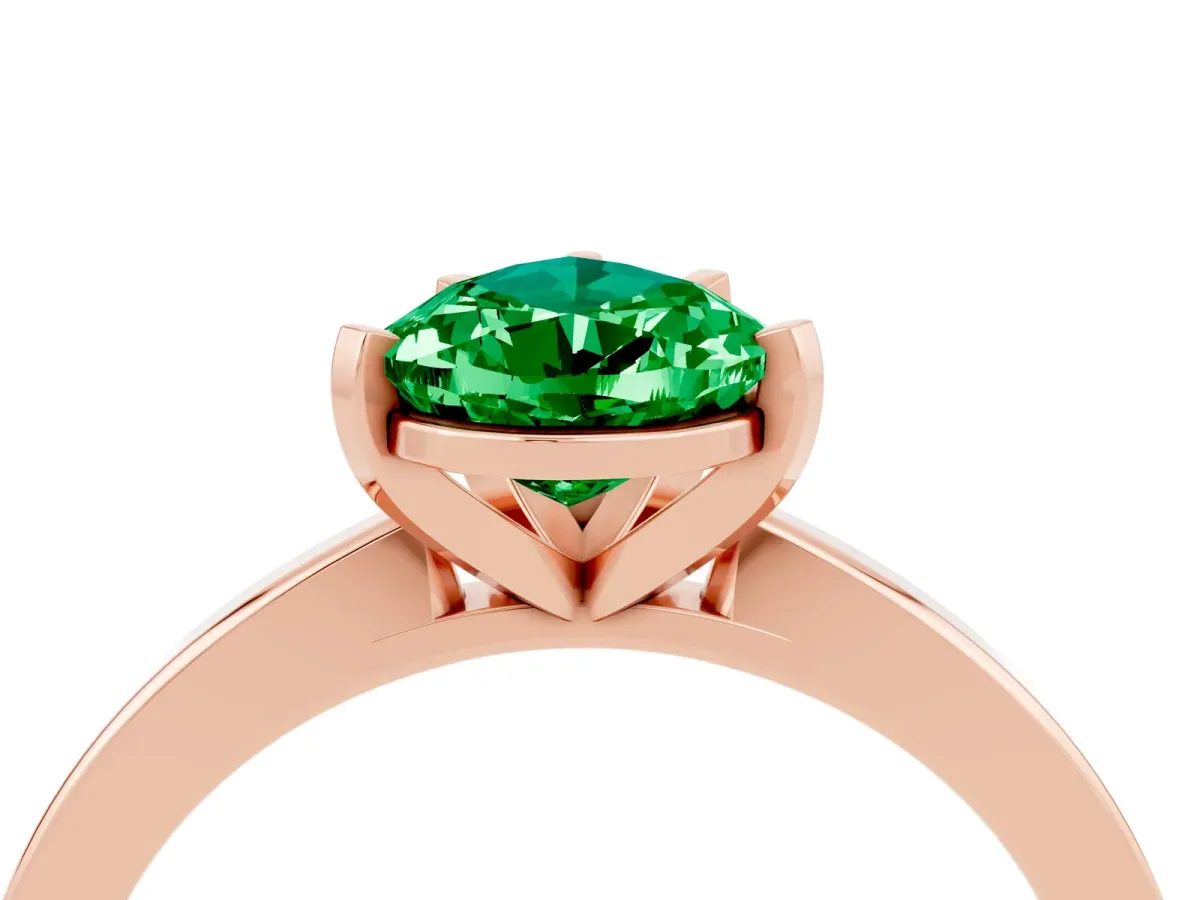 Pear Cut Emerald Solitaire Engagement Ring with Classic Band and Four-Prong Setting Rose gold