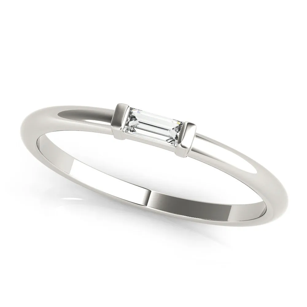 Baguette Solitaire Bar-Set Minimalist Band Silver