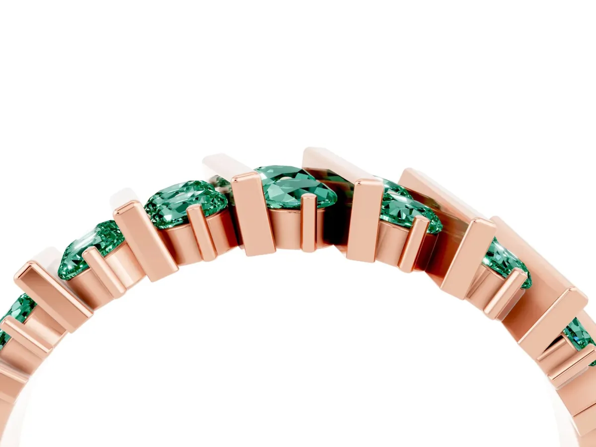 Channel Set Round Green Sapphire Anniversary Band with Vertical Prongs Rose gold