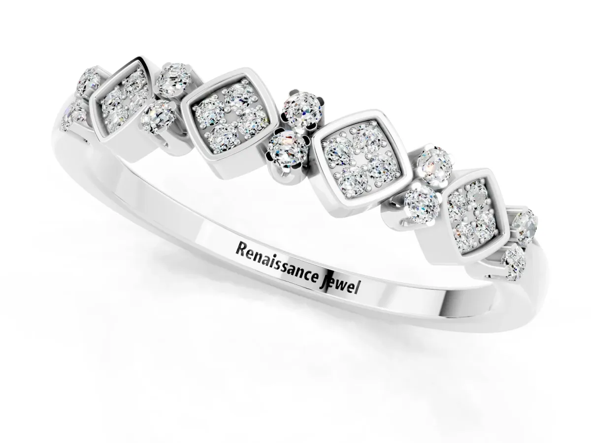 Pavé Cushion Moissanite Cluster Eternity Band with Prong Setting Silver