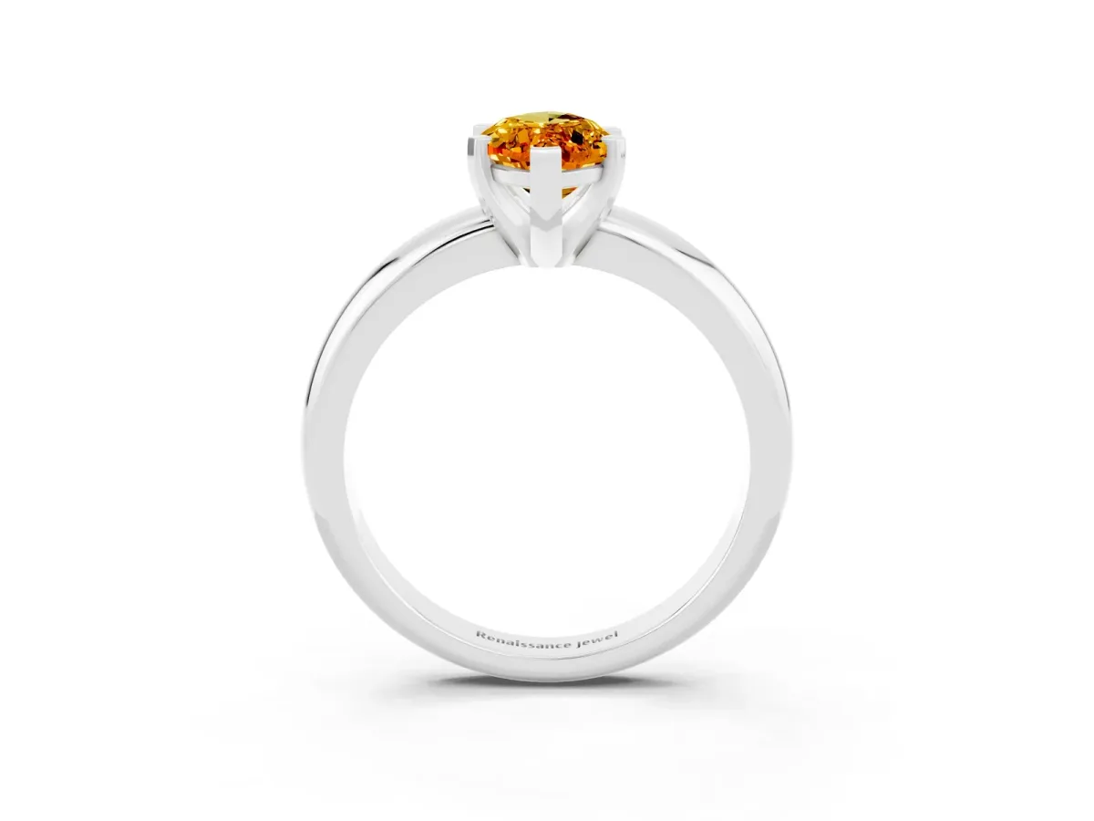 Marquise Cut Citrine Solitaire Engagement Ring with Round Band and Four-Prong Setting Silver