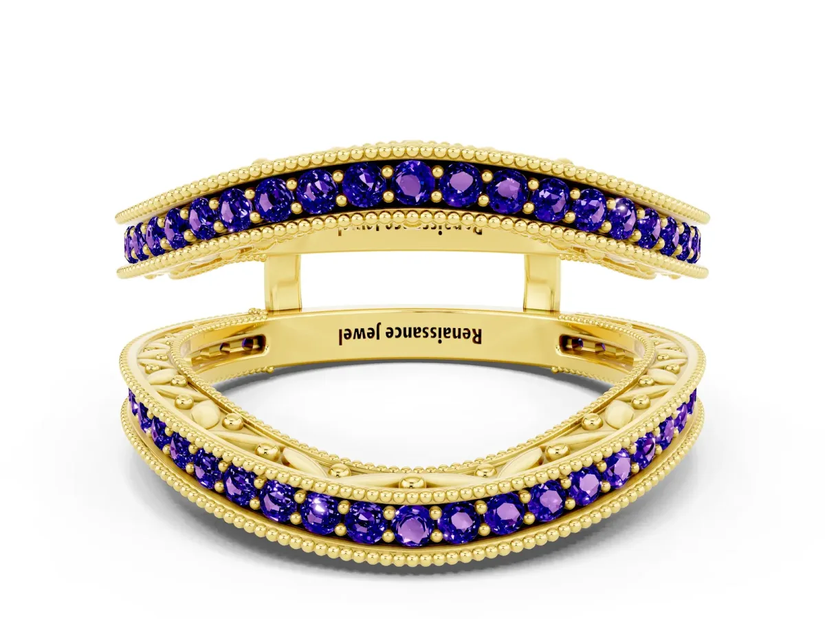 Round Tanzanite Milgrain Eternity Band with Channel Setting Yellow gold