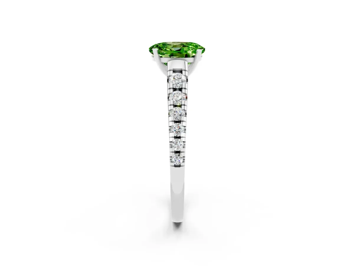 Oval Cut Peridot Cathedral Solitaire Ring with Round Pavé Band Platinum