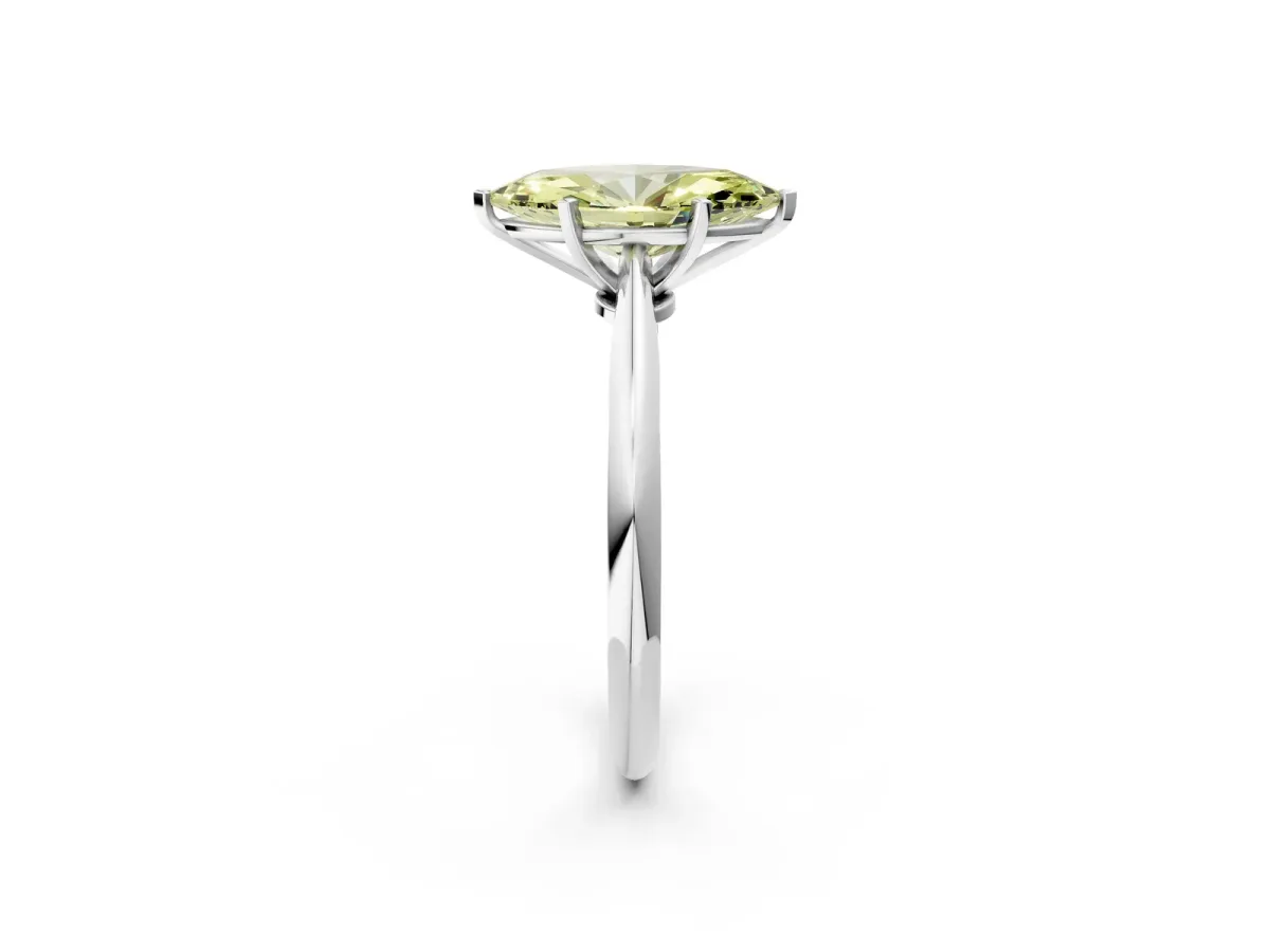 Fancy Yellow Marquise Cut Diamond Solitaire Engagement Ring with Classic Band and Four-Prong Setting Silver