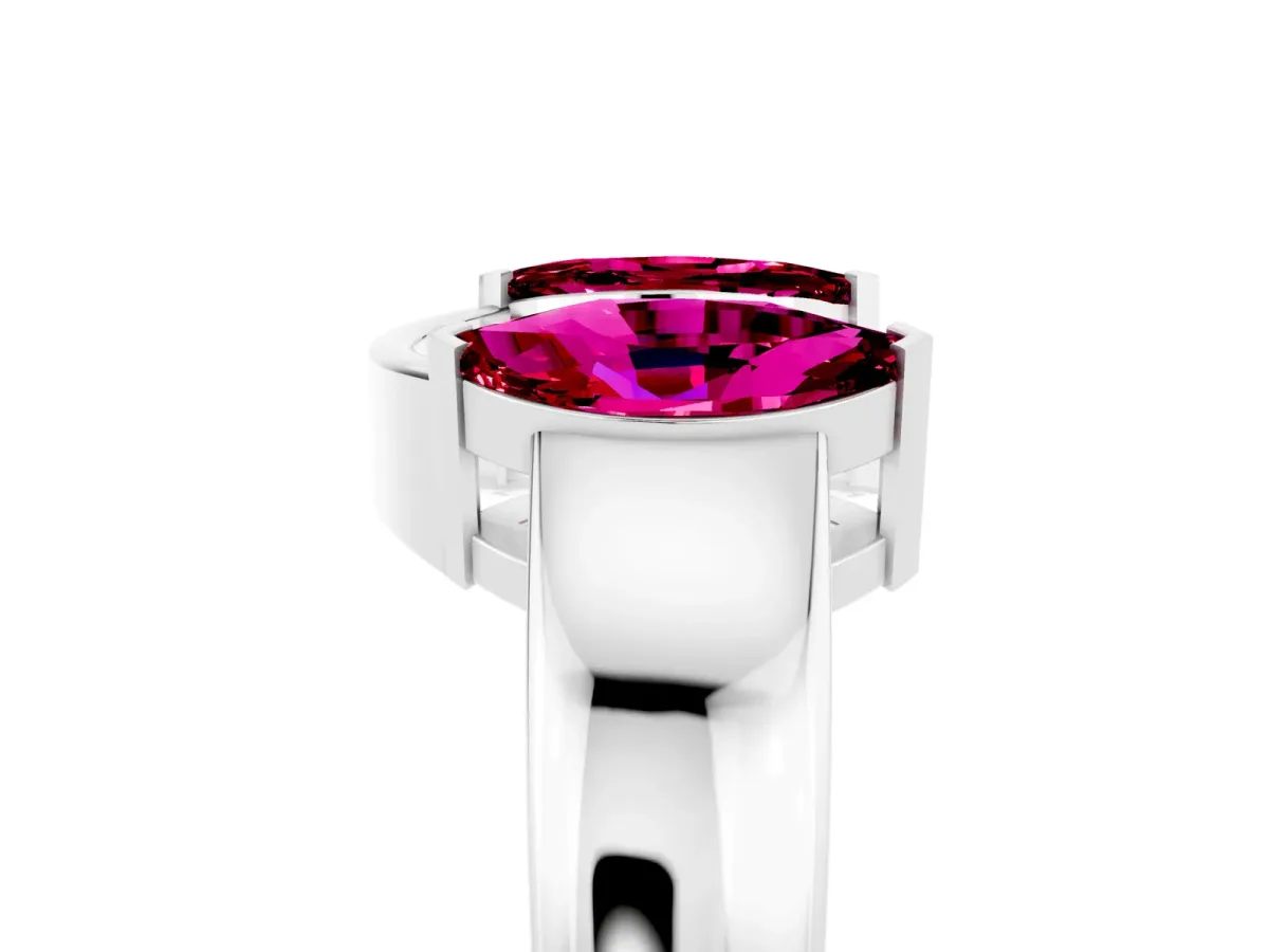 Marquise Garnet Open Band Ring with Tension Setting White gold