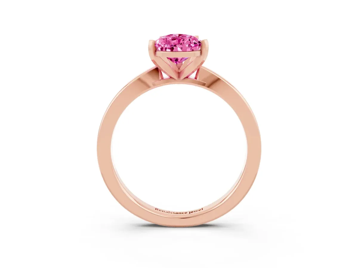 Pear Cut Pink Sapphire Solitaire Engagement Ring with Classic Band and Four-Prong Setting Rose gold