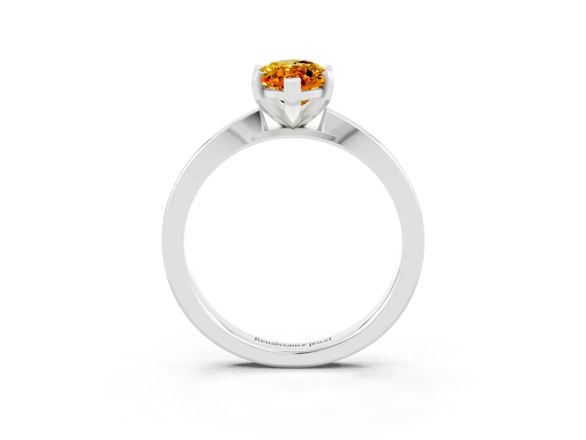 Marquise Cut Citrine Solitaire Engagement Ring with Classic Band and Four-Prong Setting Silver