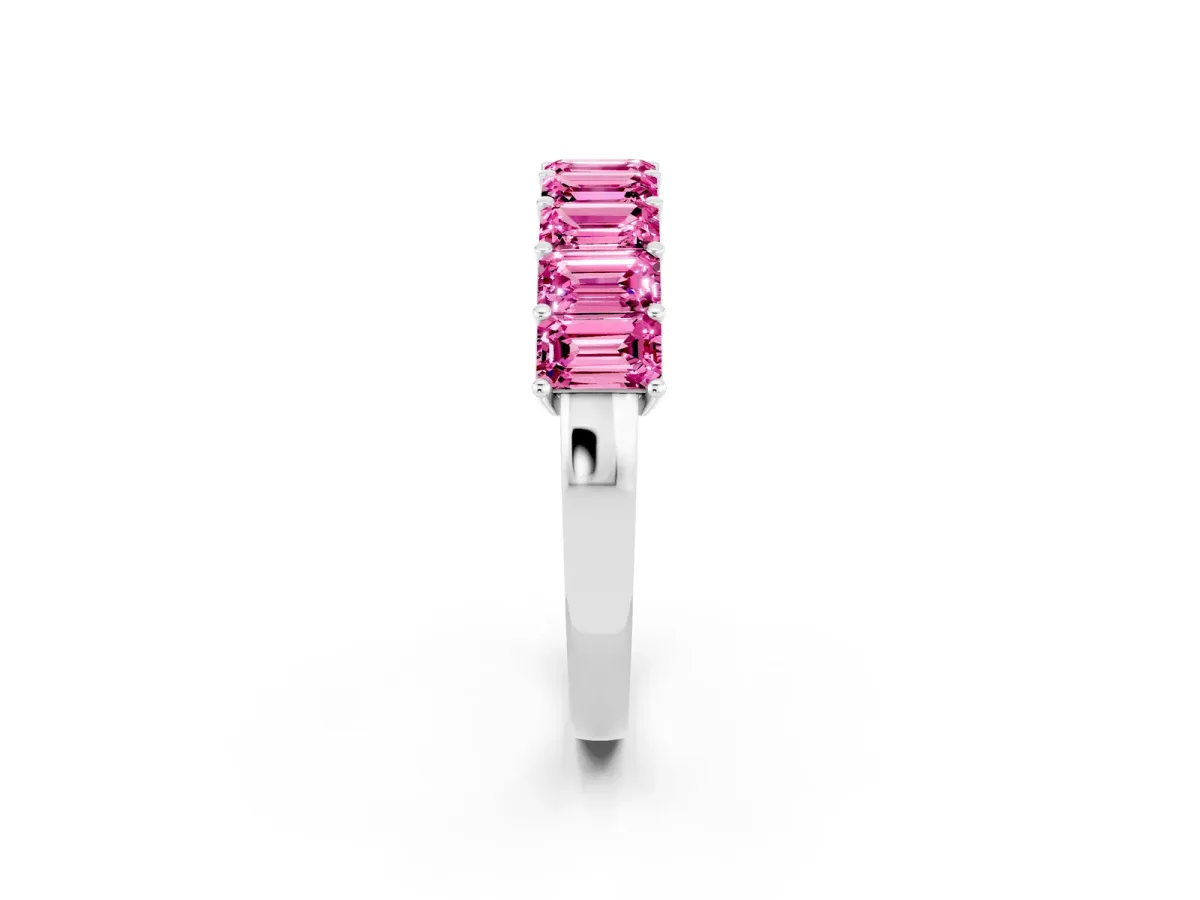 Emerald Cut Pink Sapphire Prong-Set Eternity Band Platinum