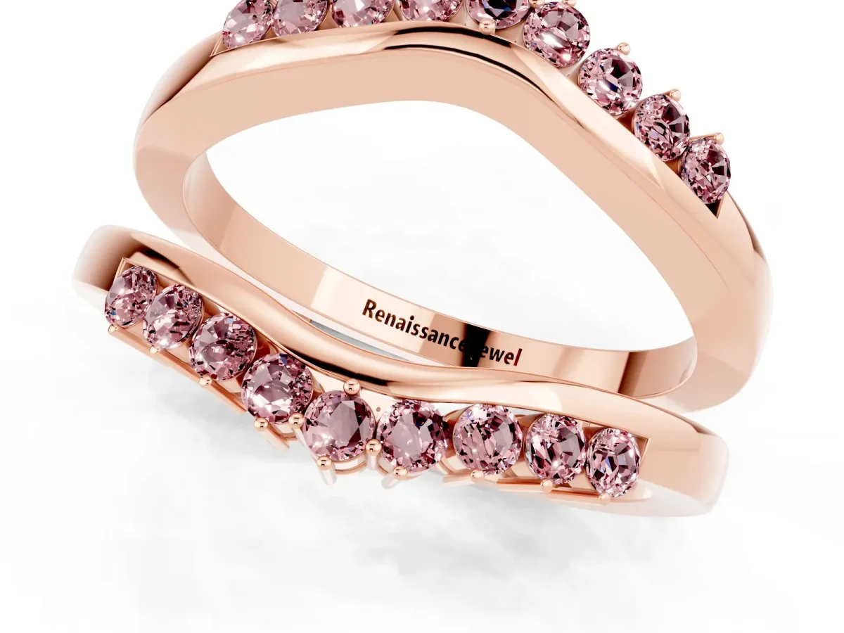 Round Morganite Chevron Contour Band with Prong Setting Rose gold