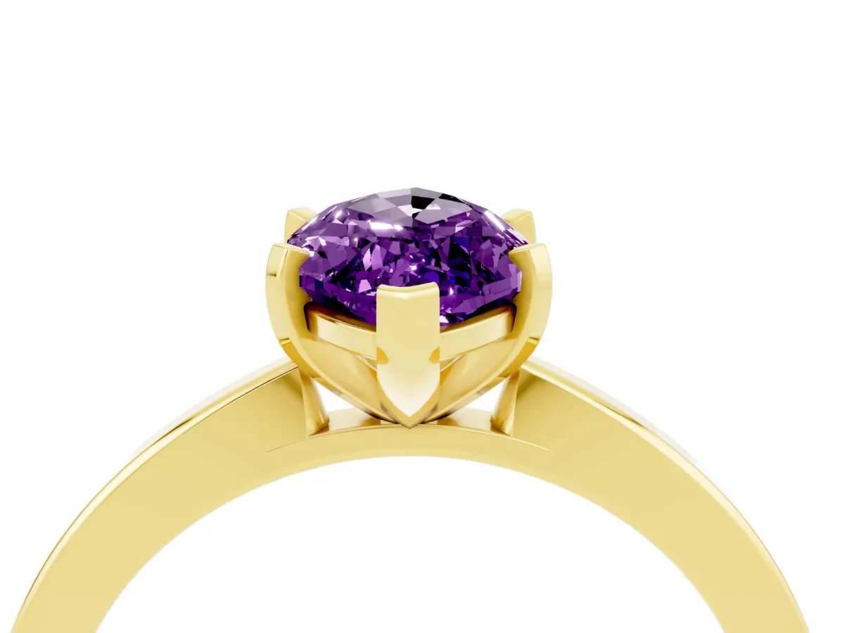 Marquise Cut Amethyst Solitaire Engagement Ring with Classic Band and Four-Prong Setting Yellow gold