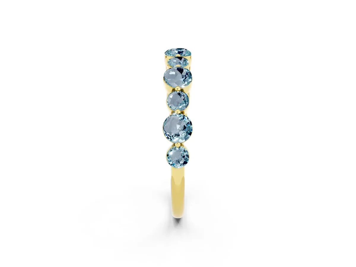 Round Aquamarine Scalloped Prong Set Eternity Band Yellow gold