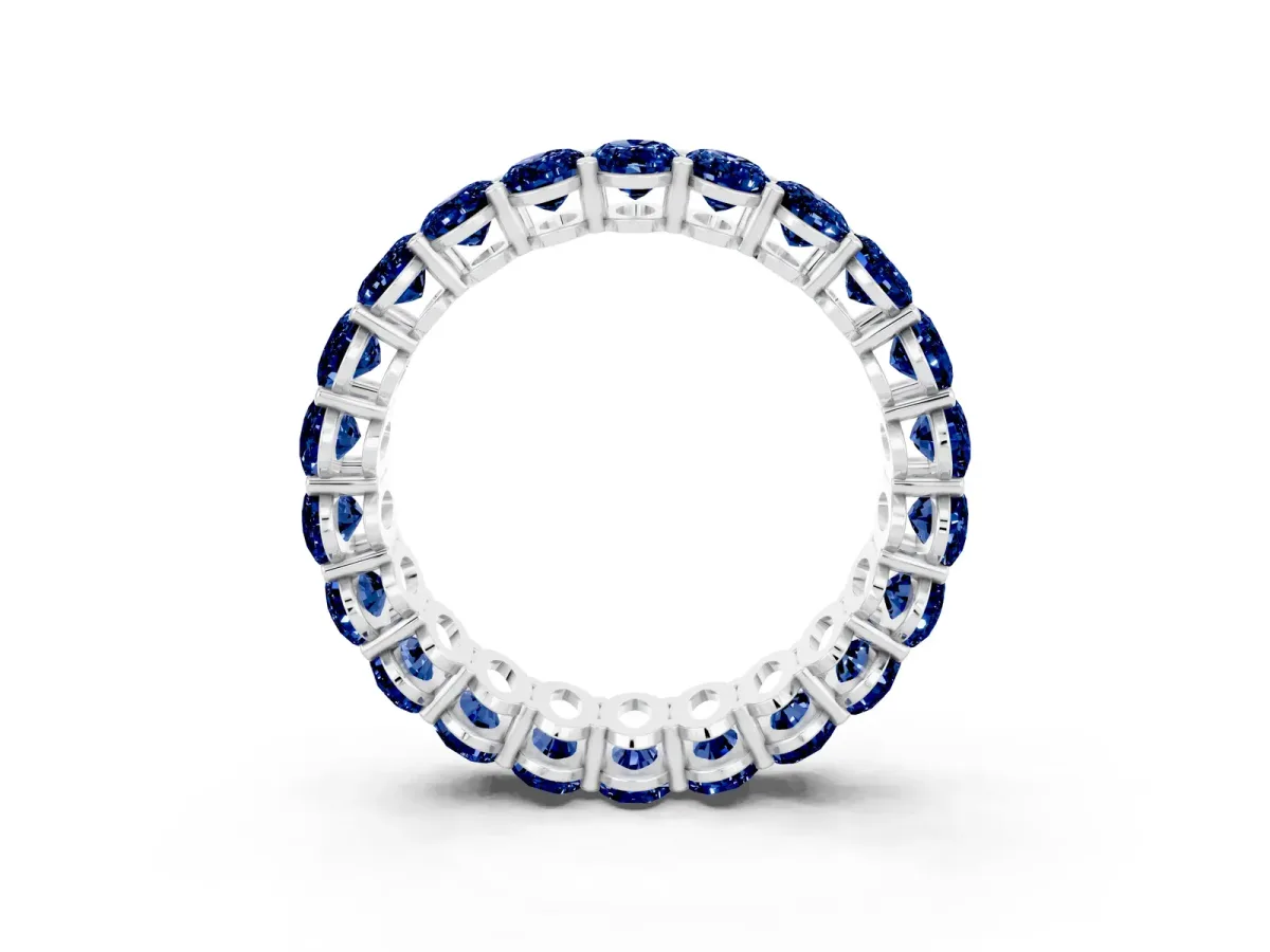 Oval Cut Blue Sapphire Eternity Band with Shared Prong Setting Silver