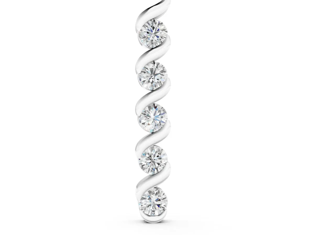 Round Diamond Spiral Prong Pendant Silver