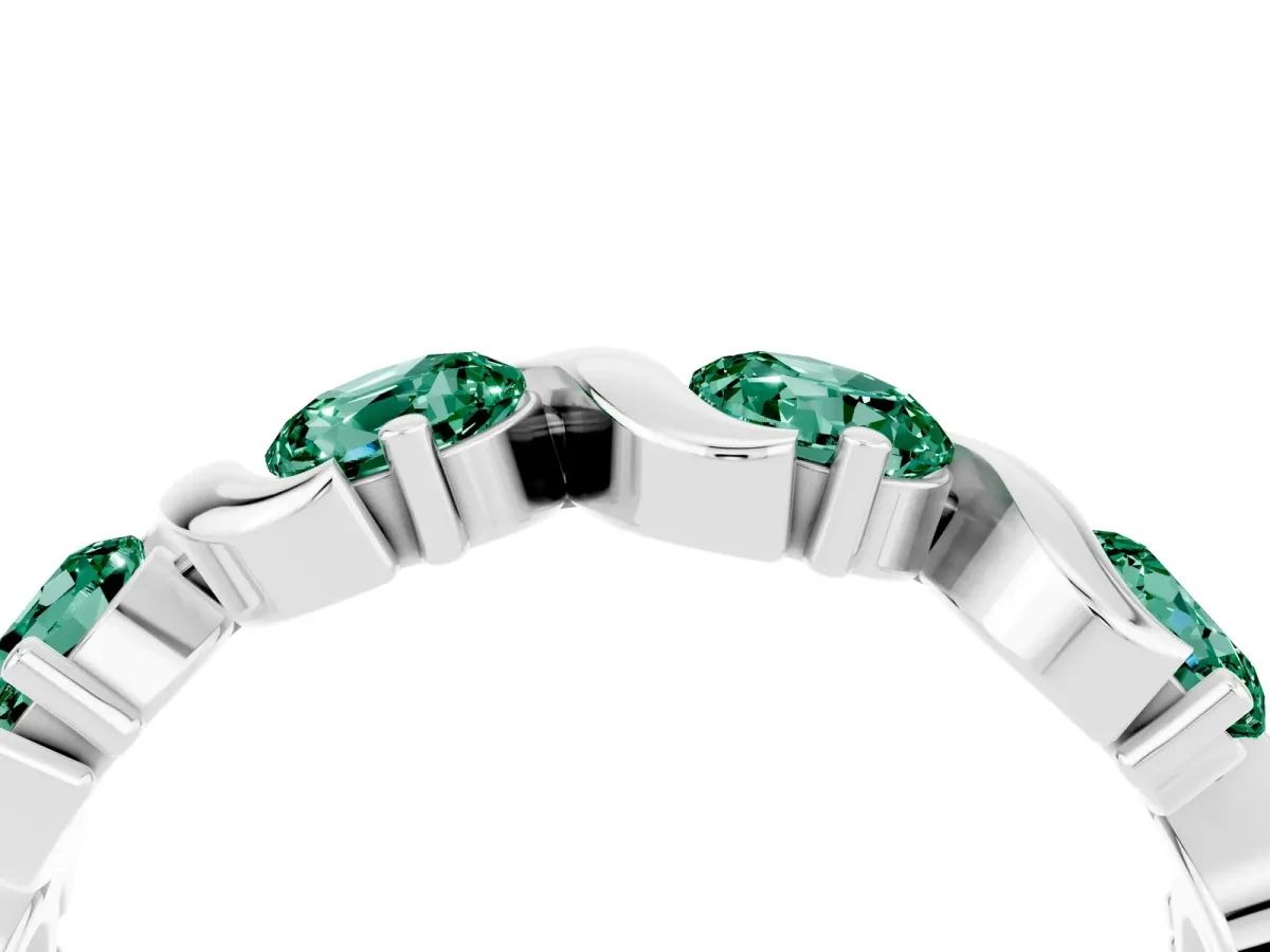 Round Green Sapphire Half Eternity Band with Wave Prong Setting Platinum
