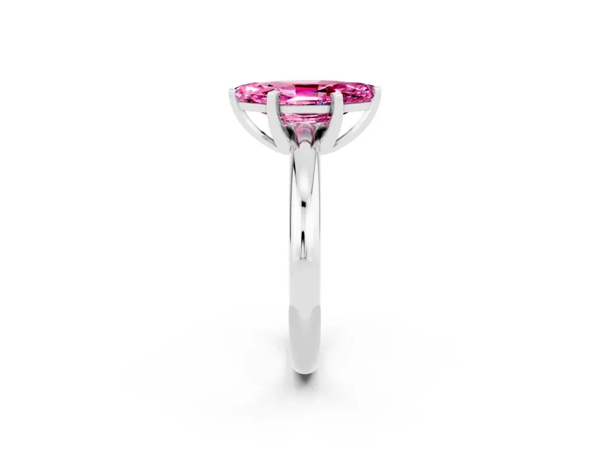 Marquise Cut Pink Sapphire Solitaire Engagement Ring with Round Band and Four-Prong Setting Silver