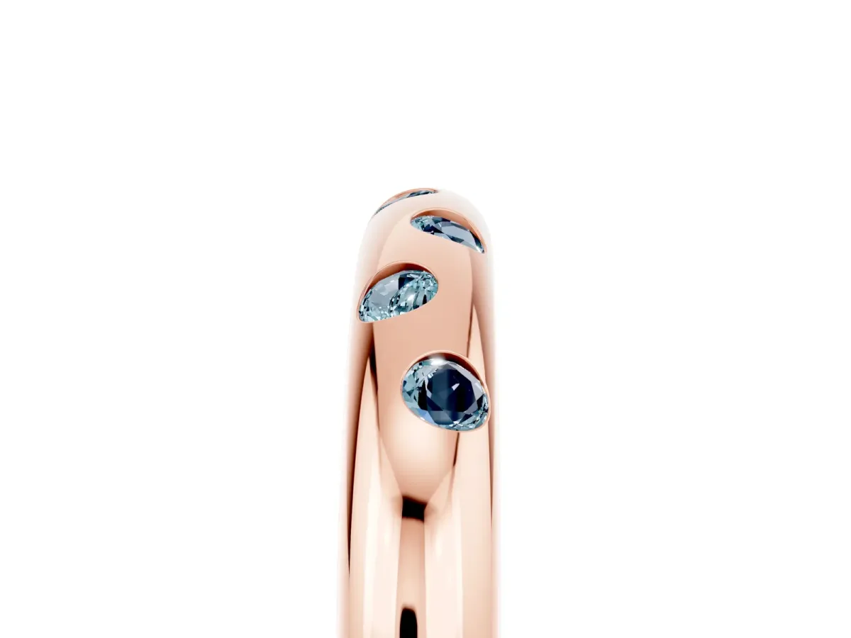 Round Aquamarine Flush-Set Comfort Fit Band Rose gold
