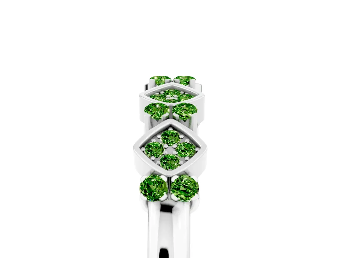 Pavé Cushion Peridot Cluster Eternity Band with Prong Setting White gold