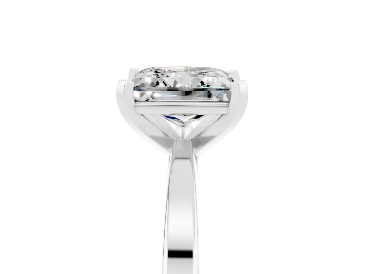 Princess Cut Moissanite Solitaire Engagement Ring with Classic Band and Four-Prong Setting Silver