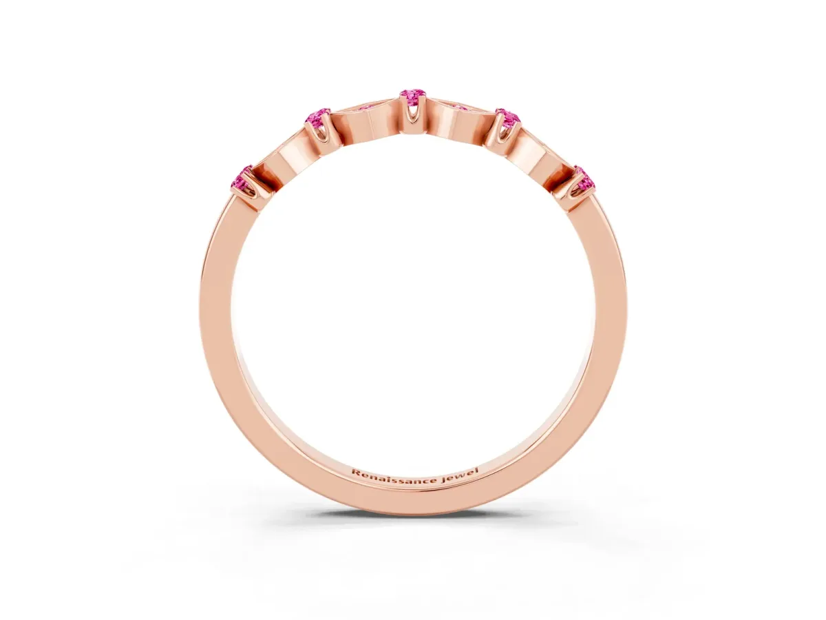 Pavé Cushion Pink Sapphire Cluster Eternity Band with Prong Setting Rose gold