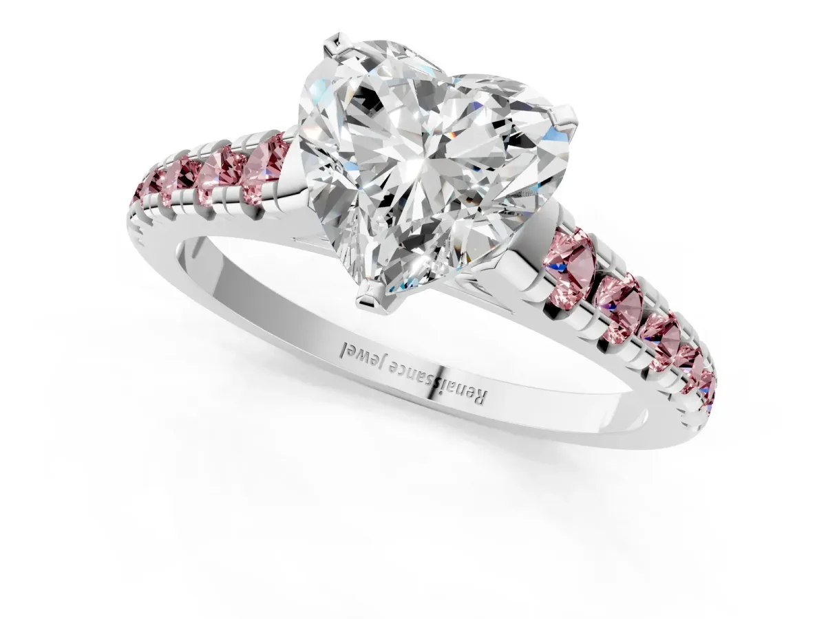 Heart Cut Diamond Cathedral Solitaire Ring with Round Morganite Pavé Band Platinum